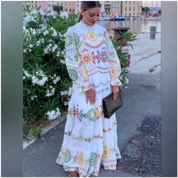 ZARA Bloggers Fave NWT Ecru Multi EMBROIDERED DRESS - Picture 7 of 9
